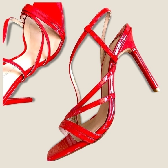 Revolve Tony Bianco Selena Heel Red Patent Leather Strappy Square Toe Stilettos - Picture 11 of 16